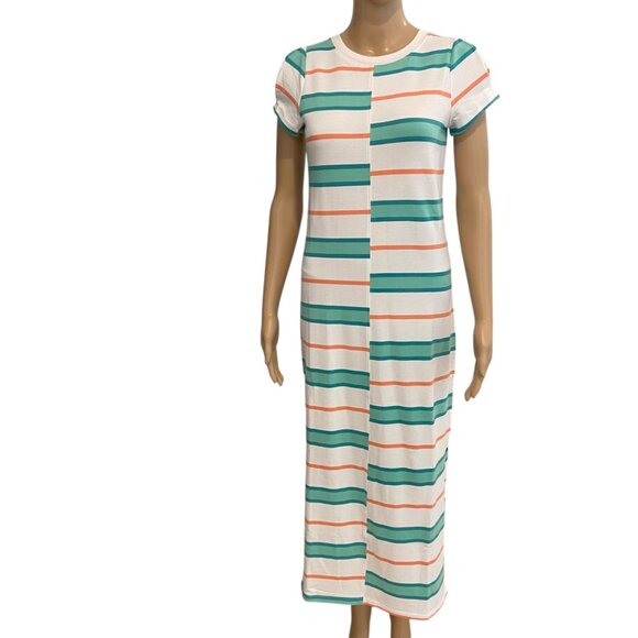 Hatley Sierra Midi Dress Coastal Stripes XS Soft Cotton Blend Short Sleeve NWT - Picture 1 of 16